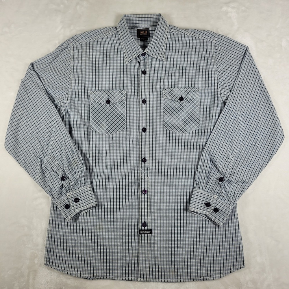 Troy Lee Designs Long Sleeve Button Up Shirt Men's Large Blue Striped Casual